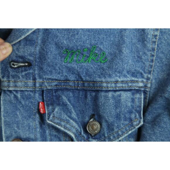 Vintage Levis 36 Jean Jacket USA Chainstitch Embroidered Mike Denim Rockabilly - Picture 3 of 11